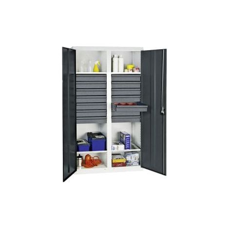 Stumpf Werkzeug- und Materialschrank Serie 3000 lichtgrau / anthrazitgrau + 14 Schublade 100 mm + Mitteltrennwand + 4 Auszugsböden - 3004471