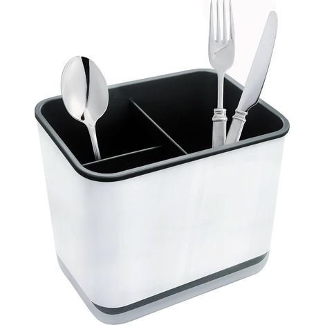 Égouttoir à couverts 3 compartiments avec plateau d'égouttage, pour couteaux, fourchettes, cuillères, noir.