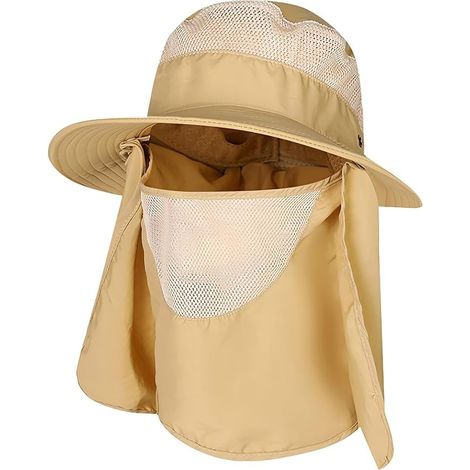 Chapeau de soleil d'extérieur de couleur kaki avec protection complète du visage, du cou et des oreilles – Ventilation, pièces amovibles et protection UV pour la randonnée, la pêche et le jardinage (1/4)