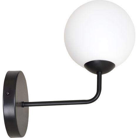 Applique Moderna 1 Luce Nezha In Acciaio Nero E Sfera In Vetro Opale (1/3)