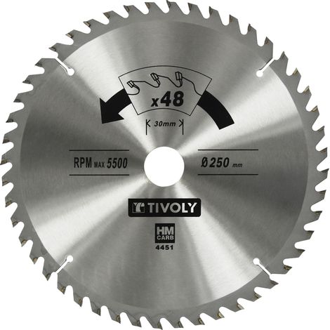 Tivoly • Lame de Scie Circulaire • Ø250mm • 48 Dents en Carbure • Excellente Finition • Pour Scie Portative • Pour Découpe du Bois