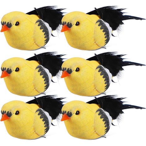 Lot de 6 faux oiseaux décoratifs à plumes, figurines d'oiseaux réalistes à clipser, statues d'oiseaux pour le jardin et la maison (1/5)