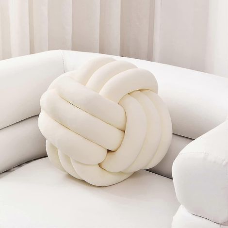 Coussin rond à nœuds doux, coussin décoratif en peluche, coussin noué fait main, 19,8 cm (7,8 pouces) (1/5)