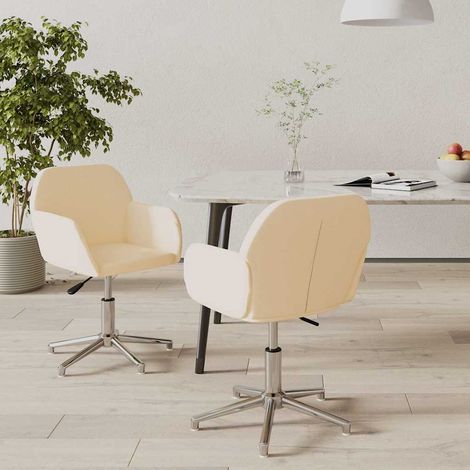 vidaXL Sillas de comedor giratorias 2 unidades tela color crema (1/5)
