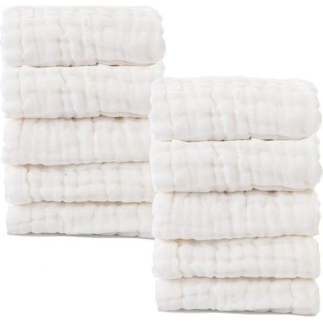 Lingettes à lessive blanches pour bébé Lingettes pour bébé en coton biologique naturel 10pcs 10 x 10 pouces-Fei Yu
