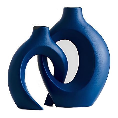 Ensemble de 2 vases nordiques en céramique creuse, vases décoratifs modernes pour la maison, bleu (1/5)
