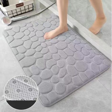 Tappetino da bagno con motivo a ciottoli, antiscivolo, per lavandini, vasche da bagno, box doccia, zerbino in memory foam, lavabile (50 x 80 cm) - Crezuo