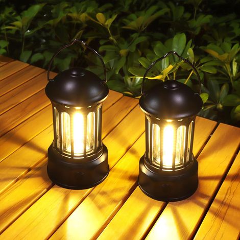 Lanterne Camping LED, Rétro Lampe Camping Alimentée par Batterie, IPX4 Lumière Camping Etanche, Luminosité Réglable, pour Camping, Pêche, Jardin, Randonnée et les Pannes D'urgence, Noir, 101211mm, USB (1/5)