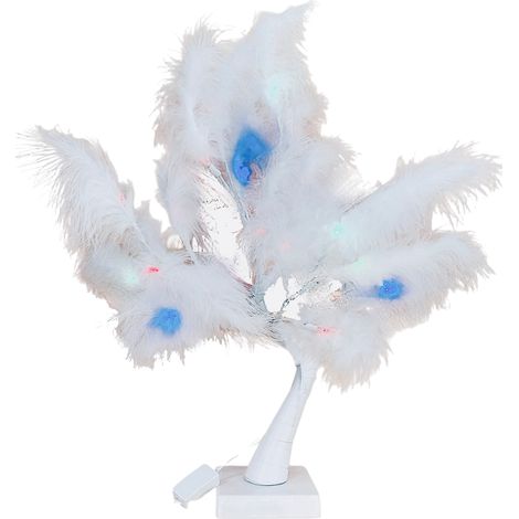 Árbol de plumas blancas y brillantes con luces LED multicolor de 50 cm - decoraciones luminosas (1/5)