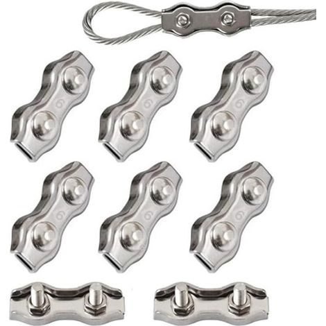 6 Pièces Duplex Clips M6 Câble Métallique Clips Inoxydable 304 Pinces Duplex pour Gréement de Câble Métallique de 6 mm