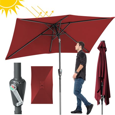 Swanew – Parasol droit inclinable 210x140cm – Protection UV 30+ – 6 baleines stables – Mât en métal – Démontable et peu encombrant – Rouge (1/5)
