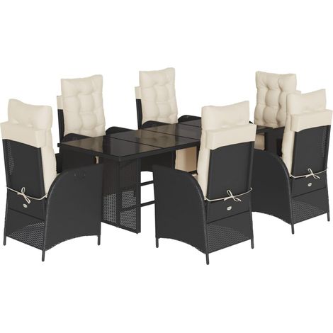 Maison Exclusive - 7-tlg. Garten-Essgruppe mit Kissen Schwarz Pol (1/5)
