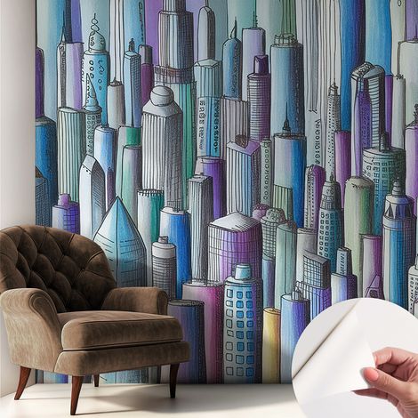 Papier peint autocollant adhésif avec imprimé motifs uniques apparence moderne Gratte-ciel urbains 250x250 cm (1/5)
