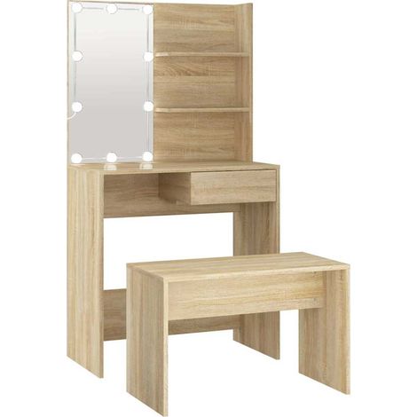 Maison Exclusive - Set Tavolo da Toeletta con LED Rovere Sonoma Legno Multistrato (1/5)