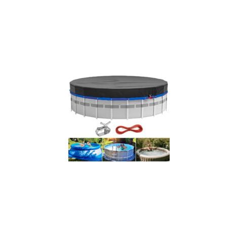 Couverture de piscine hors sol ronde avec câble en acier assorti + tendeur de câble, tissu de haute qualité UPF50+, excellent effet imperméable et anti-poussière (10 FT)