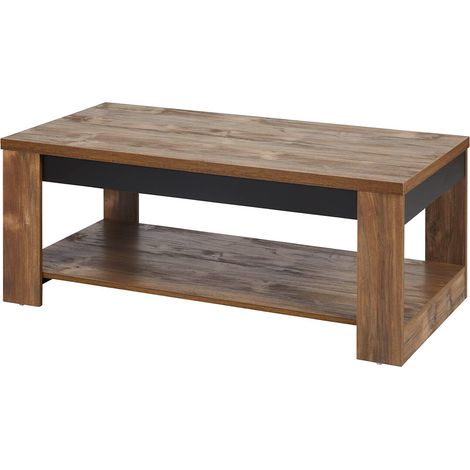 STALONE - Table Basse 2 Plateaux Effet Bois Manguier Foncé et Noir (1/5)