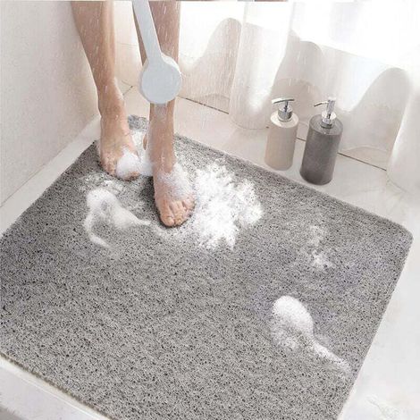 Tapis de Douche Antiderapant, 60x60cm Tapis de Baignoire Antidérapant avec Drain, Doux PVC Luffa Tapis de Bain pour Salle de Bain, Séchage Rapide, Gris (1/4)