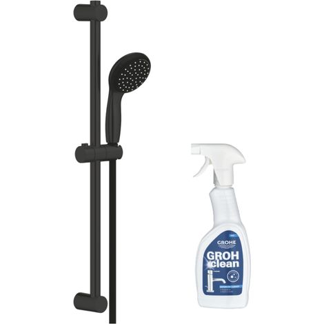 Pommeau de douche GROHE Vitalio Start 2 jets avec barre noir mat + nettoyant GrohClean