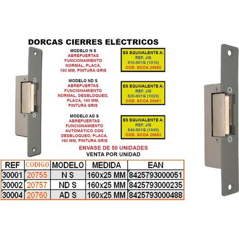 dorcas cierre elect.funcion normal n-s+placa 160x25 30001(s3115)