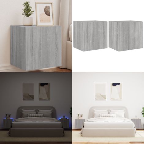 TV-Wandschränke mit LED-Leuchten 2Stk. Grau Sonoma 40,5x35x40cm - TV-Schrank - Holzwerkstoff Möbel - Regal - Wohnzimmer Dekoration - Wandregal - Home & Living (1/5)