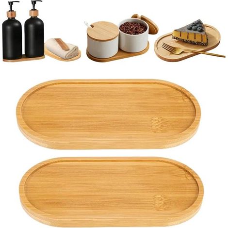 2 bandejas ovaladas de madera de bambú (17,5 x 8,8 x 1 cm), ideales para el baño, la cocina, el desayuno y como elemento decorativo (1/5)