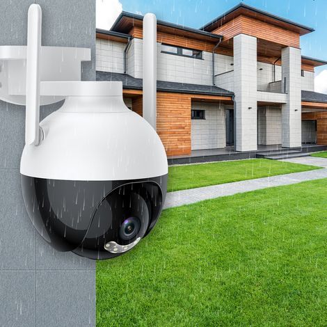 Camera PTZ WiFi 4MP Caméra de Sécurité Extérieure Surveillance 360° Vision nocturne couleur Audio bidirectionnel IP66 Systeme de Sécurité Domestique (1/4)