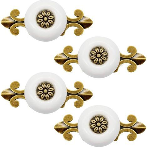 Poignées de meuble en céramique vintage blanches – Lot de 4 avec vis de 2,5 cm pour armoires, tiroirs et portes de cuisine ou salon (1/5)