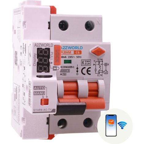 RCBO Interruttore Magnetotermico Differenziale WIFI Con Riarmo Automaico, Tipo A Curva C 1P+N 3M 6000A 30mA C6A AC 230V IP20 IEC61009-1 PL8HM, Disponibili 6A 10A 16A 20A 25A 32A (C6A) (1/3)