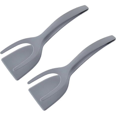 2er-Pack Kochspatel, 2-in-1 Silikonspatel und Zange, vielseitiger Pfannenwender für gebratenen Fisch, Kochwerkzeug für die heimische Küche – Gut-Grey (1/5)