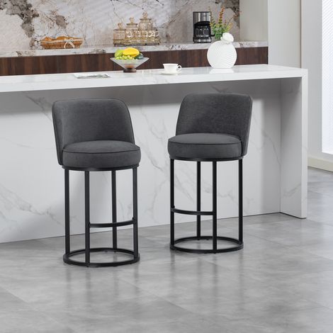 Runder Barhocker/Stuhl, 46,5 x 49,5 x 88,5 cm, Metallgestell, moderner minimalistischer Stil, für Familienbar/Esszimmer, Leinengrau