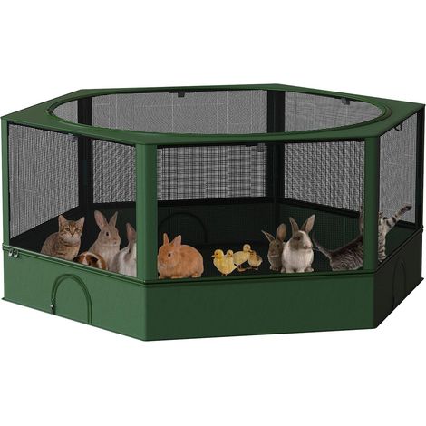 Parc pour Petits Animaux, Boîte d'Élevage pour Poussins avec Toit, Clôture d'Intérieur pour Animaux, Cage pour Cochon d'Inde, Enclos avec Sol Imperméable pour Hamsters, Hérissons, Vert et Noir (1/5)