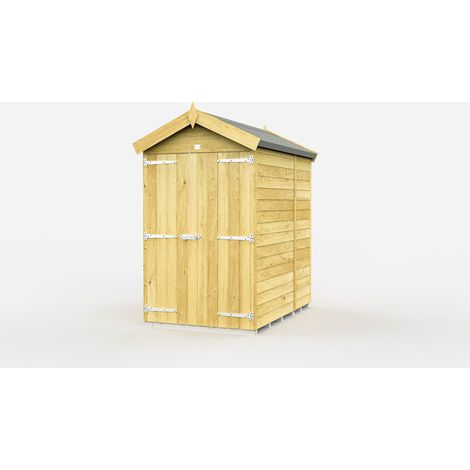 4 x 6 Feet Apex Shed - Double Door Without Windows - Wood - L187 x W118 x H217 cm