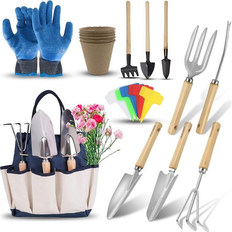 Gardening Tools, Hand Set Garden Tools for Plants, 23 Pieces Kit with Storage Bag, Stainless Steel, Gift for Women Men (1/5)