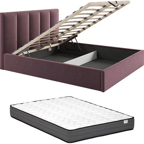 Letto con contenitore 160 x 200 cm testata con impunture verticali Tessuto Bordeaux + Materasso - KILACLO (1/5)