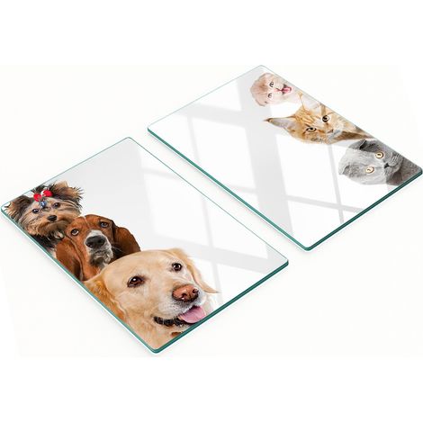 Taglieri da cucina in vetro temperato con grafica cani e gatti, 2 pezzi, 40x52 cm (1/5)