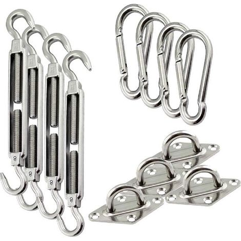Lot de 4 kit de fixation pour toile d'ombrage, 3 pièces en acier inoxydable - Format 31.6 x 0.8 cm -JUANIO (1/2)