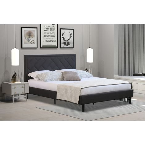 4FT6 Padded Headboard Dark Grey Fabric Bed Frame