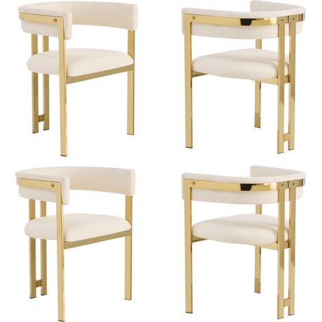 Set di 4 sedie da pranzo in ciniglia beige e oro, stile moderno (1/5)