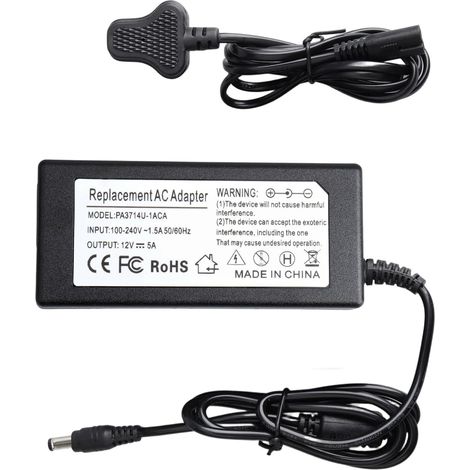 12V 5A 60W Adaptateur d'alimentation pour Bande Lumineuse LED, Caméra CCTV, NAS, Routeur, Imprimante, Moniteur, Amplificateur, DVD, avec Connecteur 5,5×2,5mm (1/5)