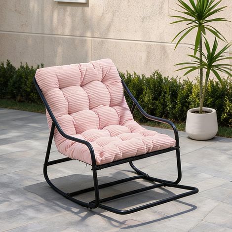 Fauteuil à bascule d'extérieur en métal avec coussin rose (1/5)