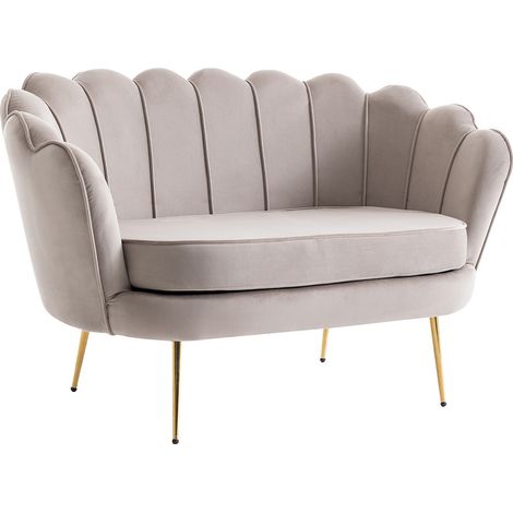 Canapé 2 places et fauteuil coquillage en velours taupe DANDELION (1/4)
