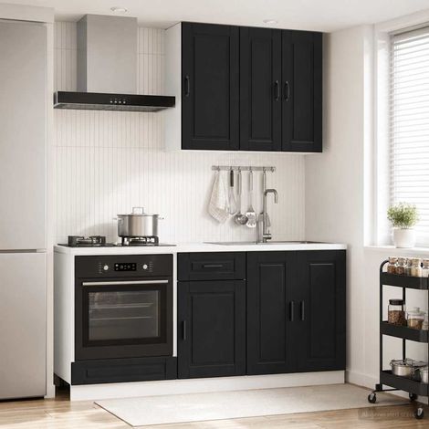 vidaXL Unité de cuisine PORTO 5 pcs Noir Bois d'ingénierie (1/5)