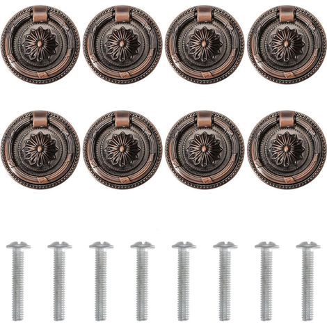 Set of 8 hanging handles for furniture, kitchen cabinets, dressers, wardrobes, red copper, 4.7 cm (1/5)