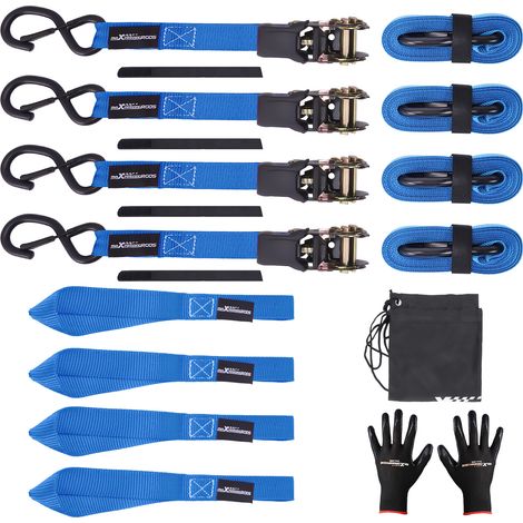 4x Cinghie di Tensione Cricchetto & Gancio a S con clip 25mm x 4,5m Blu 997kg (1/5)