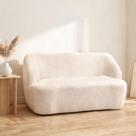 Canapé beige en tissu bouclette 142 x 85 x 73,5 cm (1/5)