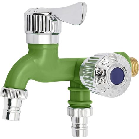 Robinet universel pour le jardin avec 2 sorties doubles - Robinets de machine à laver en laiton PP et chrome inoxydable - Beau et élégant pour une utilisation dans la maison (1/5)