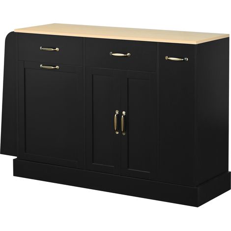 Credenza moderna nera in MDF con vani aperti, cassetti e vano porta rifiuti (1/5)