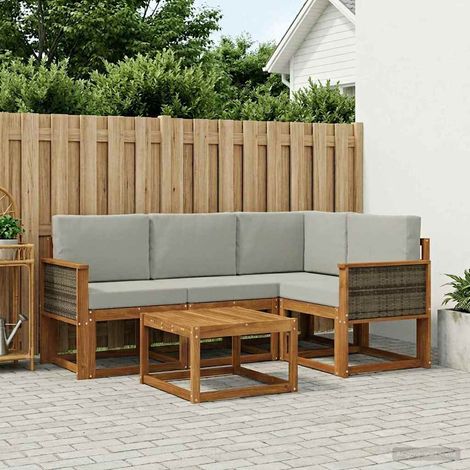 vidaXL Set di divani da esterno 5 pcs Naturale e Grigio Chiaro