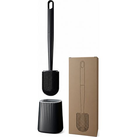 Brosse WC en Silicone avec Support Mural sans Perçage et Manche Amovible, Noire (1/5)