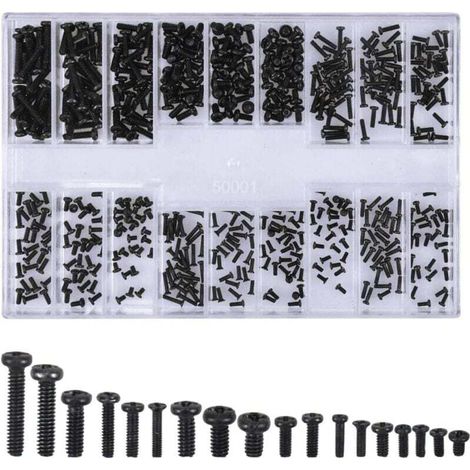 500-teiliges Schraubenset, Senkkopfschrauben, Mikroschrauben, Reparaturwerkzeug-Sets für Computerreparaturen, Brillen, Uhren, Schmuck, leicht zu transportieren, M1.2, M1.4, M2, Schwarz (1/5)